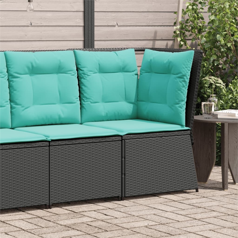 Bowery Hill Compact PE Rattan Patio Sofa With Adjustable Feet in Black