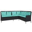 Bowery Hill Contemporary Poly Rattan Patio Sofa in Black And Turquoise