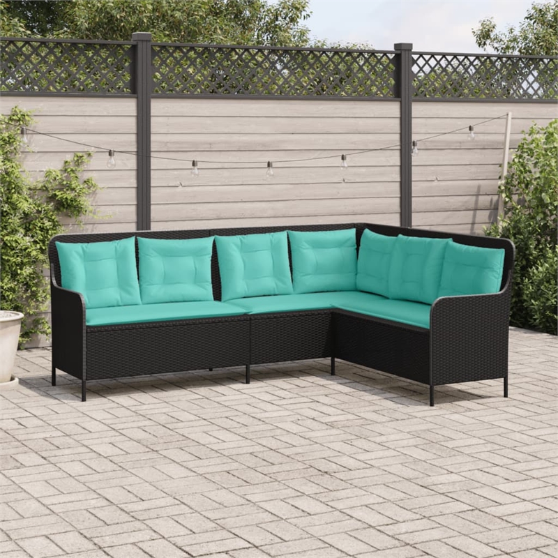 Bowery Hill Contemporary Poly Rattan Patio Sofa in Black And Turquoise
