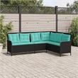 Bowery Hill Contemporary Poly Rattan Patio Sofa in Black And Turquoise
