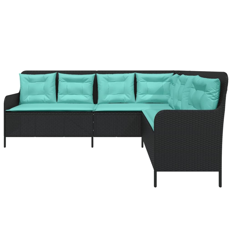 Bowery Hill Contemporary Poly Rattan Patio Sofa in Black And Turquoise