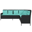 Bowery Hill Contemporary Poly Rattan Patio Sofa in Black And Turquoise