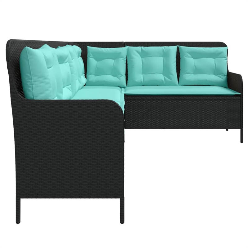 Bowery Hill Contemporary Poly Rattan Patio Sofa in Black And Turquoise