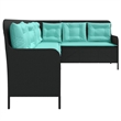 Bowery Hill Contemporary Poly Rattan Patio Sofa in Black And Turquoise
