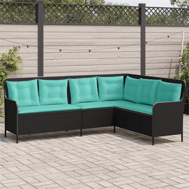 Bowery Hill Contemporary Poly Rattan Patio Sofa in Black And Turquoise