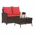 Bowery Hill 2-Seater Poly Rattan Patio Sofa With Cushions And Table in Brown