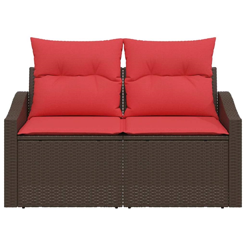 Bowery Hill Contemporary Poly Rattan Garden Sofa With Cushion in Brown