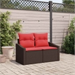 Bowery Hill Contemporary Poly Rattan Garden Sofa With Cushion in Brown