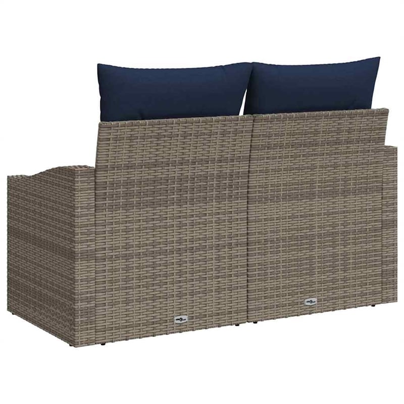 Bowery Hill Contemporary Poly Rattan Garden Sofa With Cushion in Gray