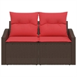 Bowery Hill Contemporary Poly Rattan Garden Sofa With Cushion in Brown