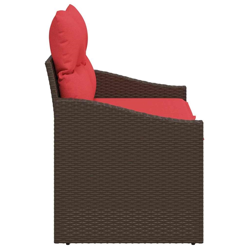 Bowery Hill Contemporary Poly Rattan Garden Sofa With Cushion in Brown