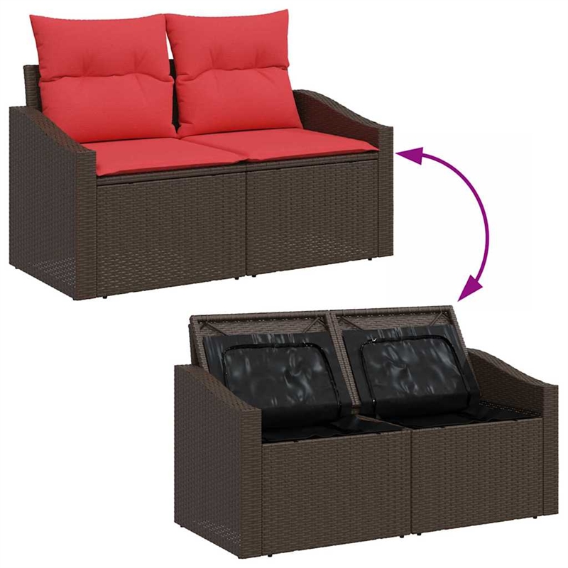 Bowery Hill Contemporary Poly Rattan Garden Sofa With Cushion in Brown