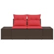 Bowery Hill Contemporary Poly Rattan Garden Sofa With Cushion in Brown