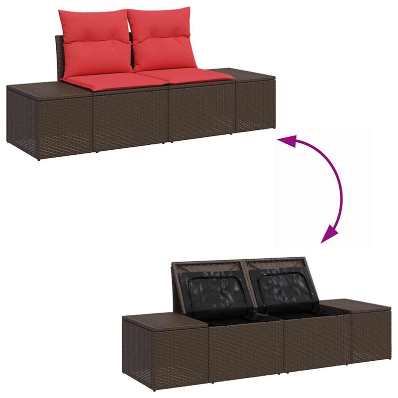 Bowery Hill Contemporary Poly Rattan Garden Sofa With Cushion in Brown