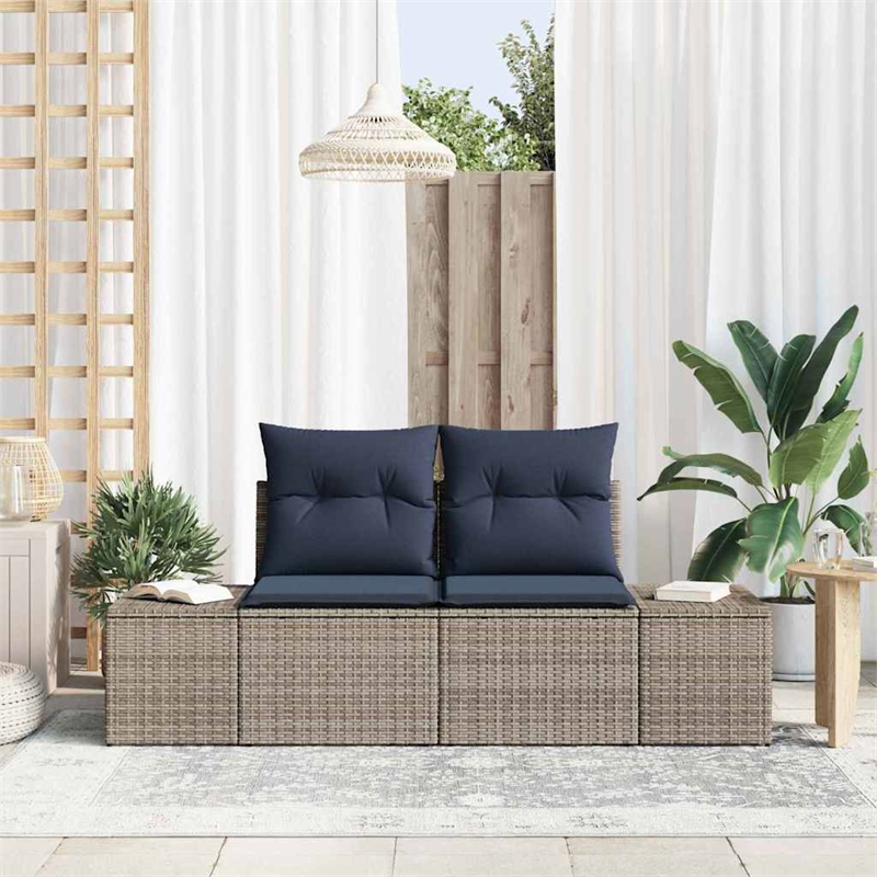 Bowery Hill Contemporary Poly Rattan Garden Sofa With Cushion in Gray