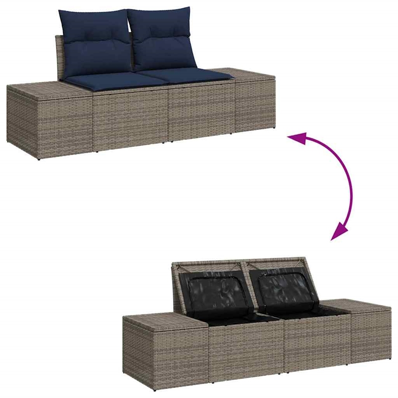 Bowery Hill Contemporary Poly Rattan Garden Sofa With Cushion in Gray