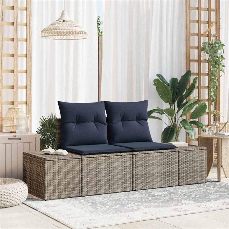Bowery Hill Contemporary Poly Rattan Garden Sofa With Cushion in Gray
