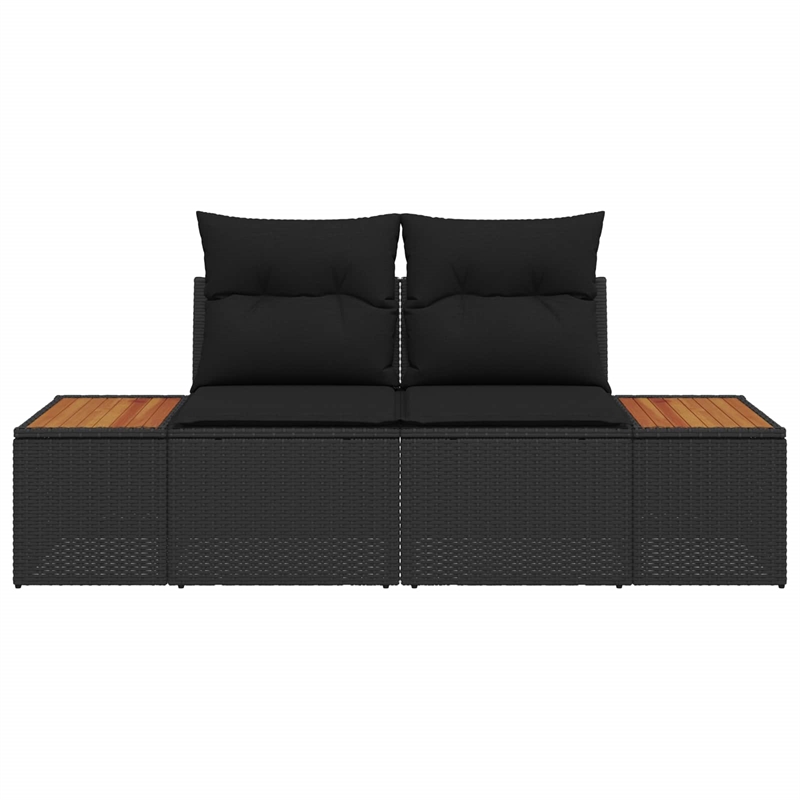 Bowery Hill Contemporary Poly Rattan Garden Sofa With Cushion in Black