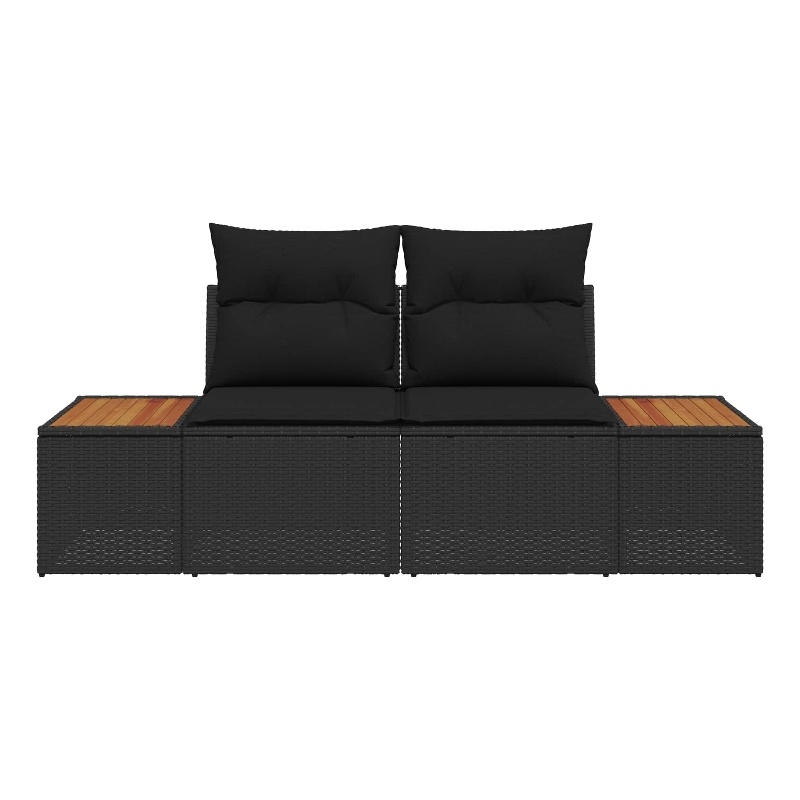 Bowery Hill Contemporary Poly Rattan Garden Sofa With Cushion in Black