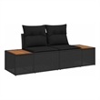 Bowery Hill Contemporary Poly Rattan Garden Sofa With Cushion in Black