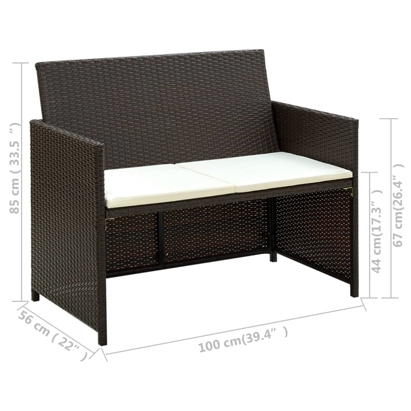 Bowery Hill Contemporary 2-Seater PE Rattan Lightweight Sofa in Brown