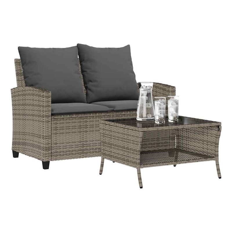 Bowery Hill 2-Seater PE Rattan Garden Sofa With Water-Resistant Materials - Gray