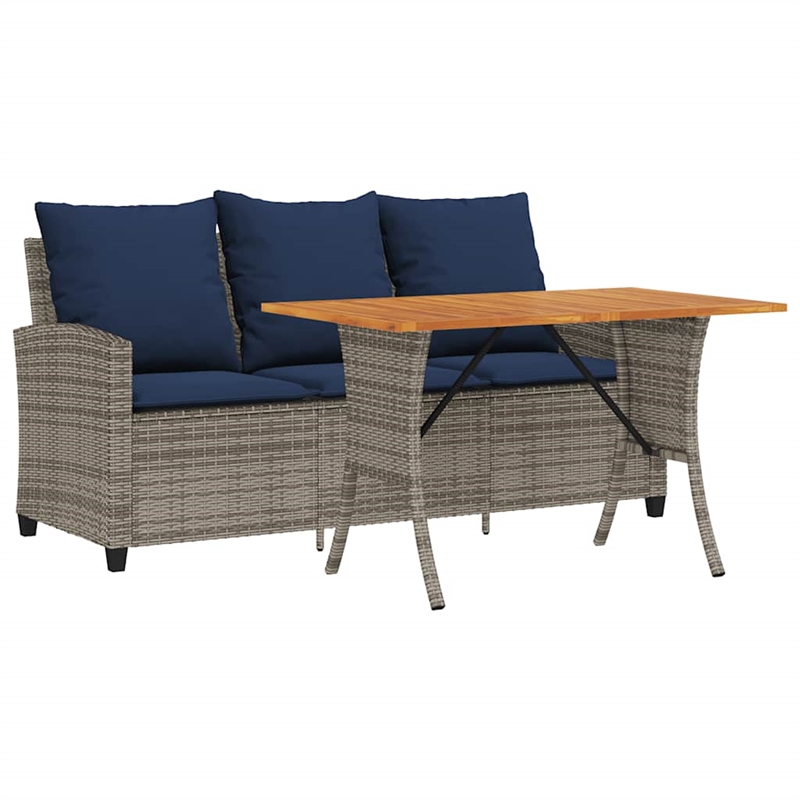 Bowery Hill 3-Seater Poly Rattan Patio Sofa With Cushions And Table in Gray