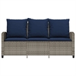 Bowery Hill 3-Seater Poly Rattan Patio Sofa With Cushions And Table in Gray