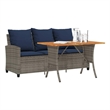 Bowery Hill 3-Seater Poly Rattan Patio Sofa With Cushions And Table in Gray