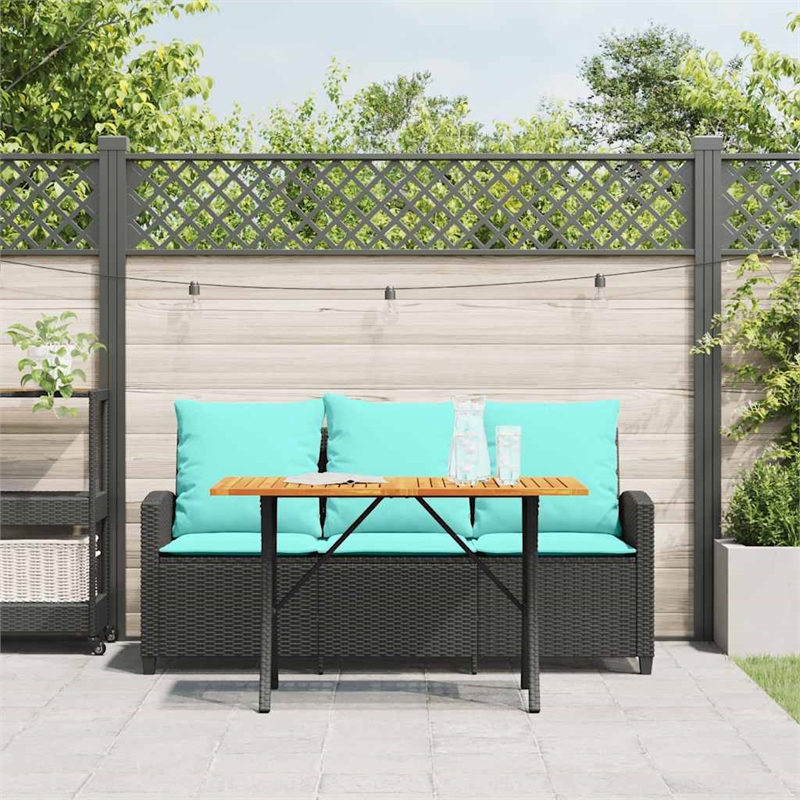 Bowery Hill 3-Seater Poly Rattan Patio Sofa With Cushions And Table in Black