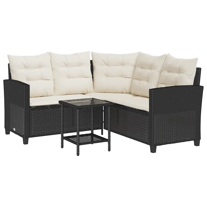 Bowery Hill Medium PE Rattan Garden Sofa With Removable Covers in Black