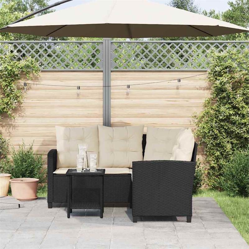 Bowery Hill Medium PE Rattan Garden Sofa With Removable Covers in Black