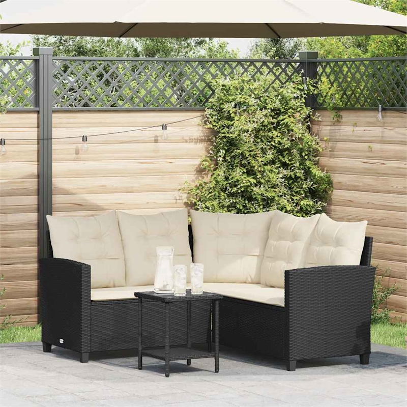 Bowery Hill Medium PE Rattan Garden Sofa With Removable Covers in Black