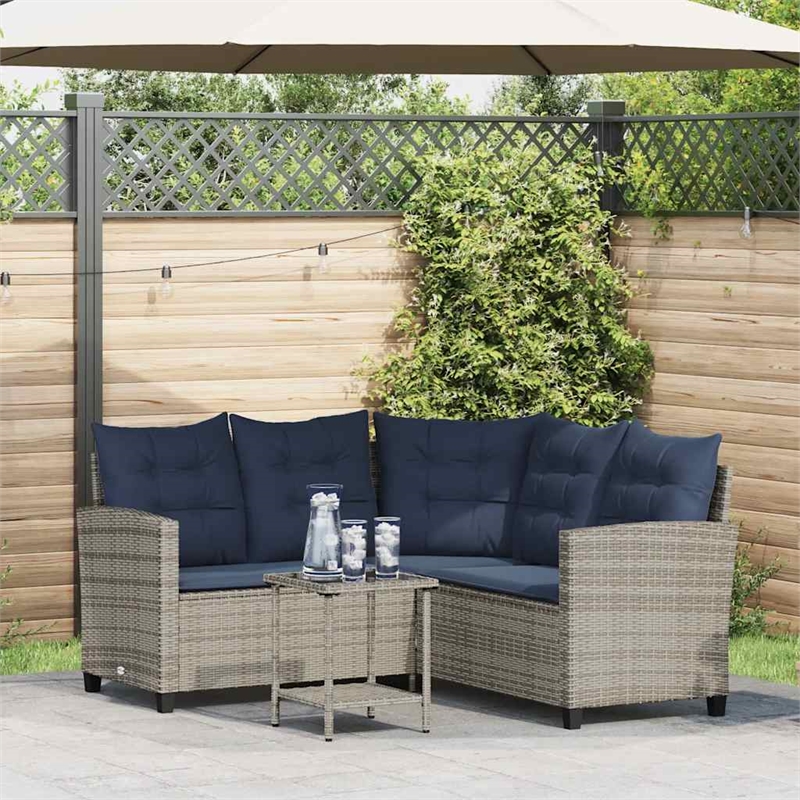 Bowery Hill Medium PE Rattan Garden Sofa With Adjustable Feet in Gray