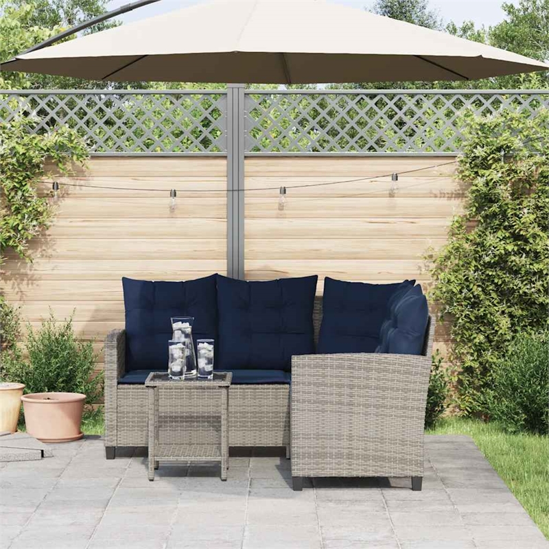 Bowery Hill Medium PE Rattan Garden Sofa With Adjustable Feet in Gray