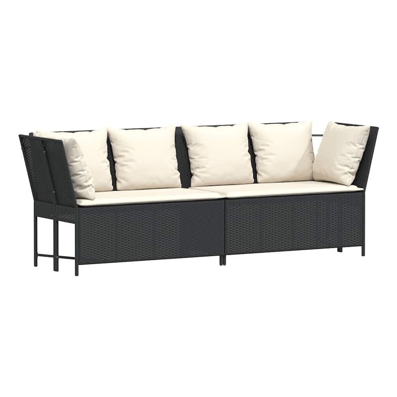Bowery Hill Contemporary Large Modular PE Rattan Garden Sofa in Black