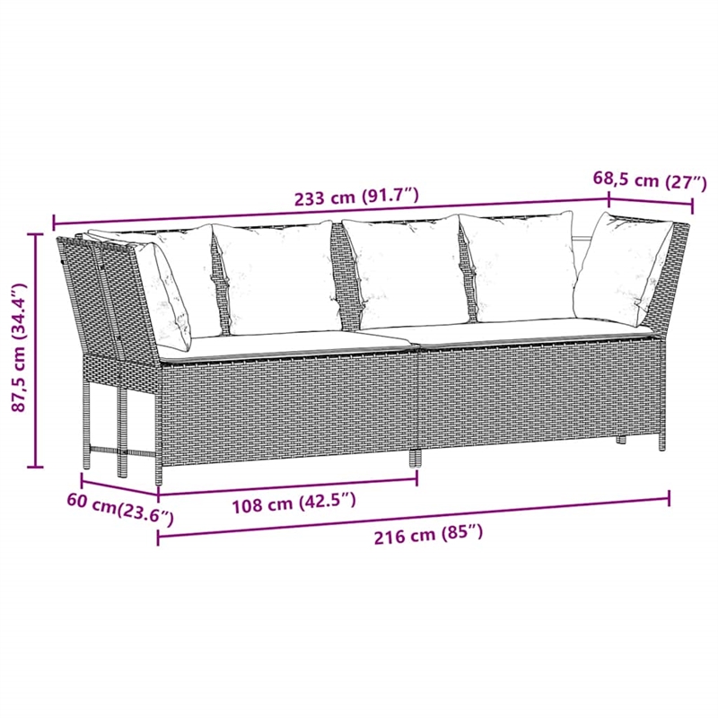 Bowery Hill Contemporary Large Modular PE Rattan Garden Sofa in Black