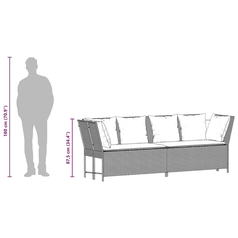 Bowery Hill PE Rattan And Powder-Coated Steel And Polyester Garden Sofa in Gray