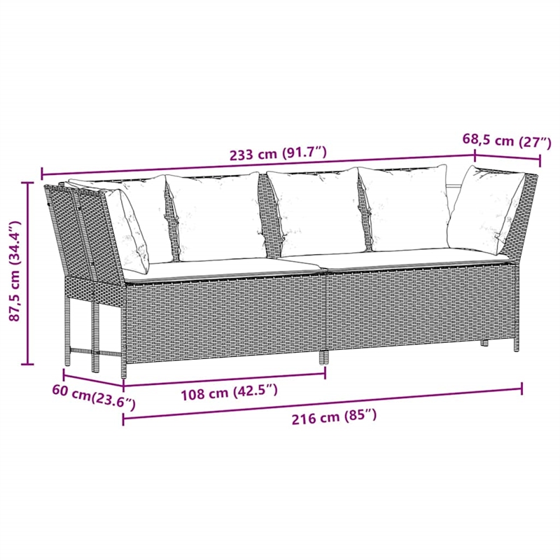 Bowery Hill Contemporary Poly Rattan Patio Sofa With Cushions in Gray