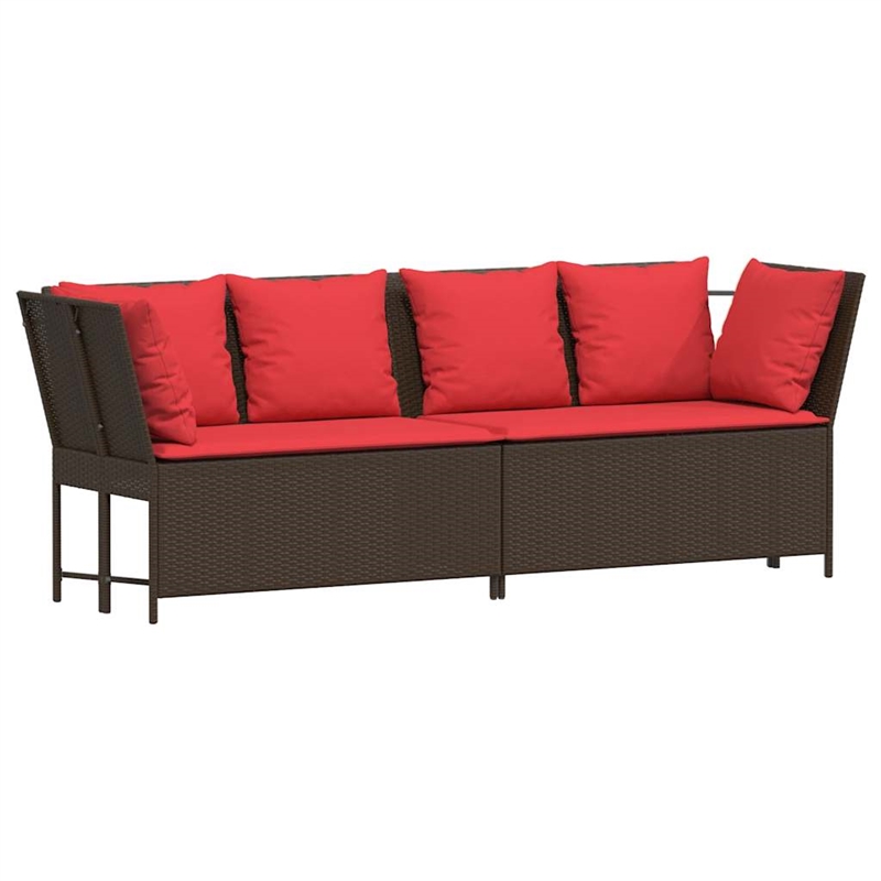 Bowery Hill Contemporary Synthetic Poly Rattan Patio Sofa in Brown And Red