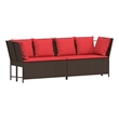 Bowery Hill Contemporary Synthetic Poly Rattan Patio Sofa in Brown And Red