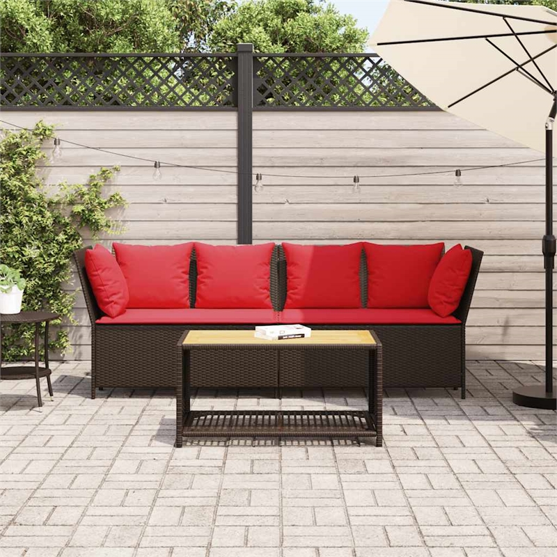 Bowery Hill Contemporary Synthetic Poly Rattan Patio Sofa in Brown And Red
