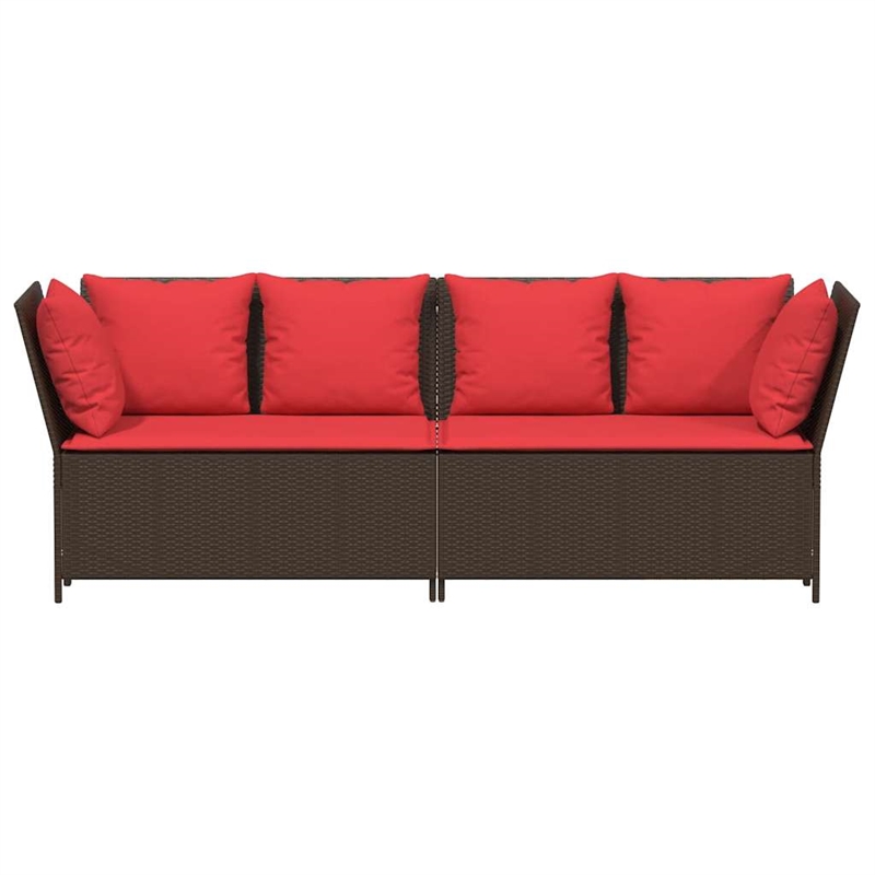 Bowery Hill Contemporary Synthetic Poly Rattan Patio Sofa in Brown And Red