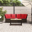 Bowery Hill Contemporary Synthetic Poly Rattan Patio Sofa in Brown And Red