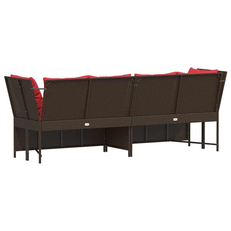 Bowery Hill Contemporary Synthetic Poly Rattan Patio Sofa in Brown And Red