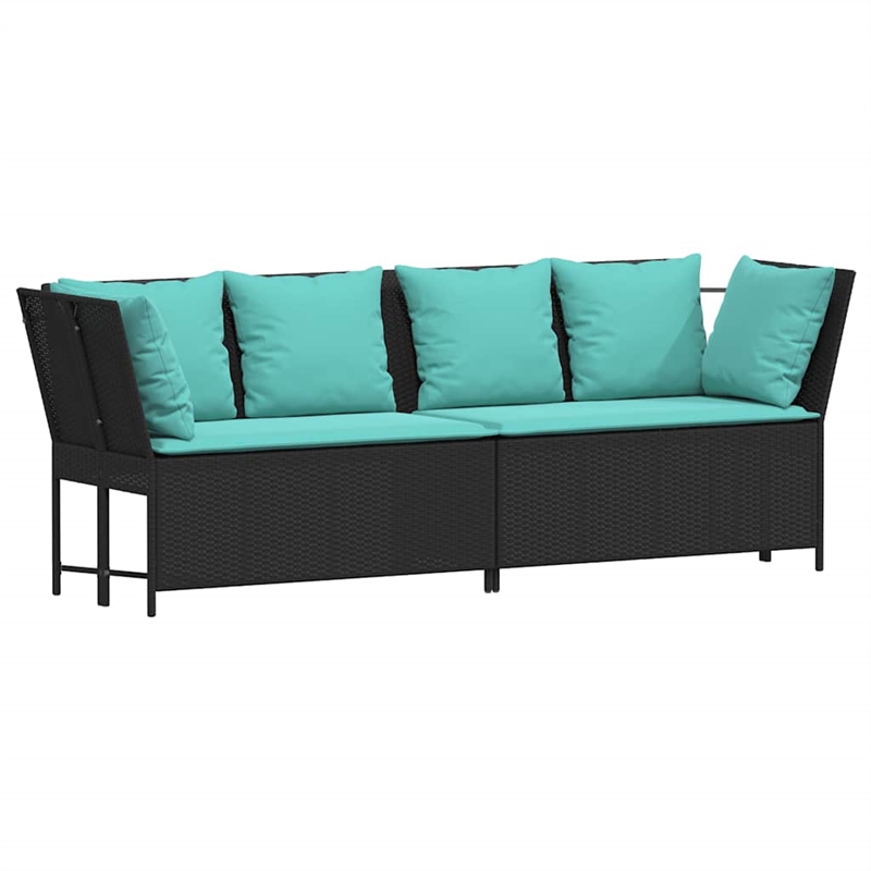 Bowery Hill Contemporary Poly Rattan Patio Sofa With Cushions in Black