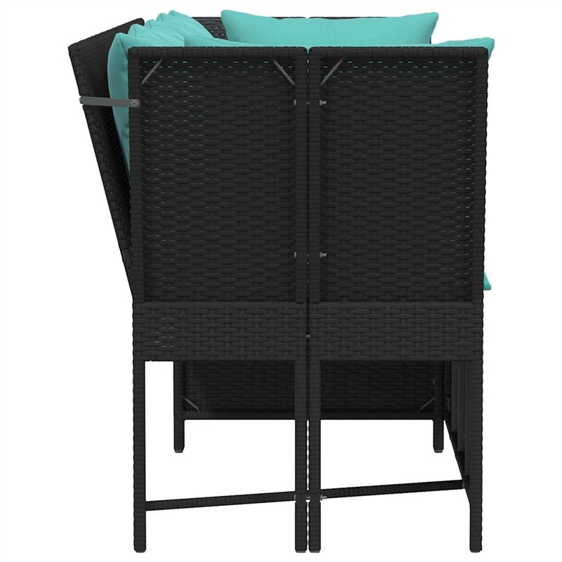 Bowery Hill Contemporary Poly Rattan Patio Sofa With Cushions in Black