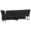Bowery Hill Contemporary Poly Rattan Patio Sofa With Cushions in Black