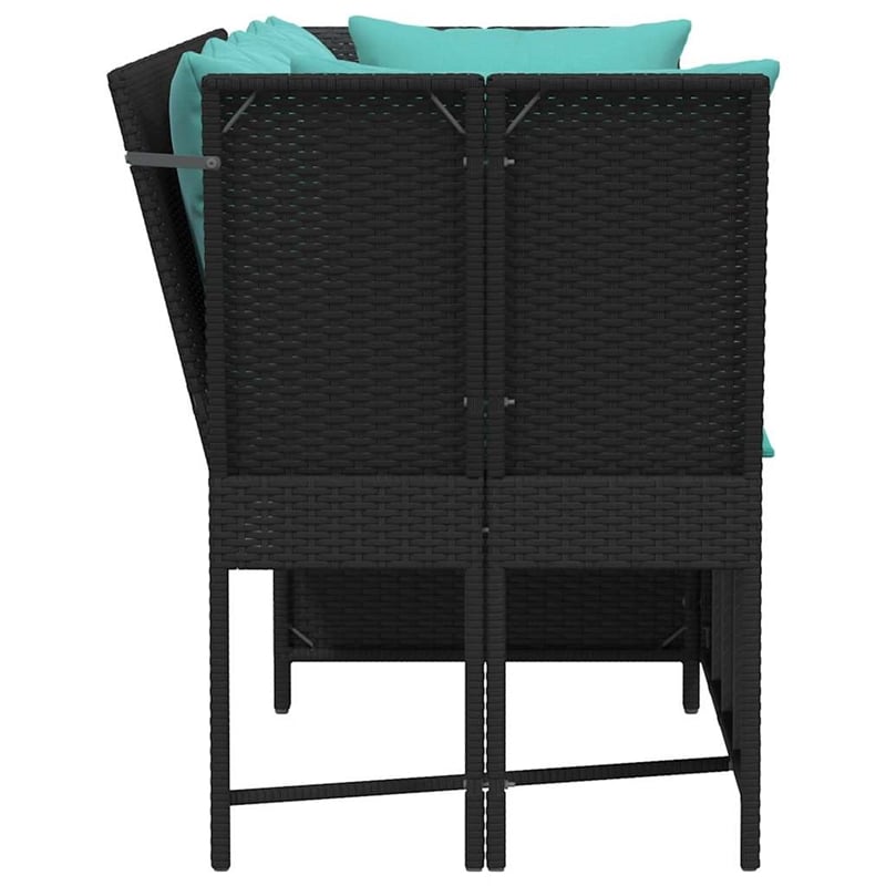 Bowery Hill Contemporary Poly Rattan Patio Sofa With Cushions in Black