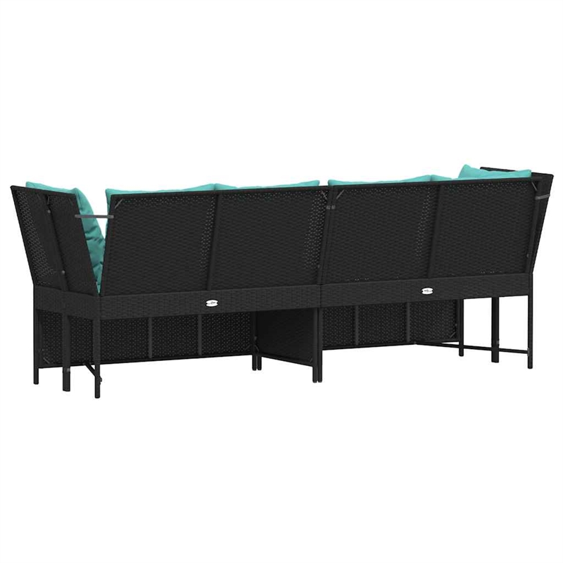 Bowery Hill Contemporary Poly Rattan Patio Sofa With Cushions in Black